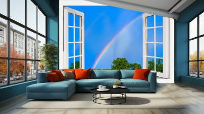 view from the window to the sky with a rainbow Wall mural