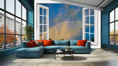 view from the window to the sky with a rainbow Wall mural