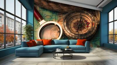 Vintage compass with rope Wall mural