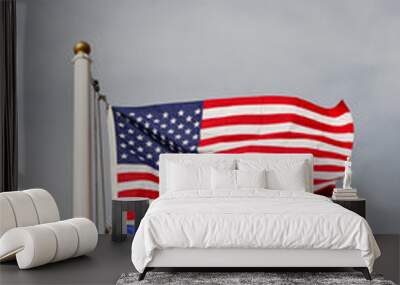 American and Nevada flags on Pole Under Sky Wall mural