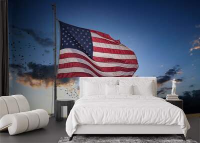 An American flag blowing in the wind with nice sky and jet stream in the background Wall mural