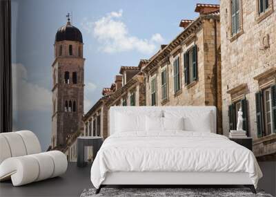 An ancient stone wall and bell tower in Dubrovnik Croatia Wall mural