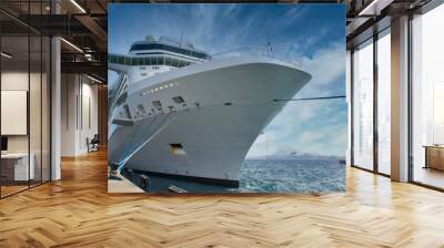 Huge Luxury Cruise Ship tied to concrete pier Wall mural