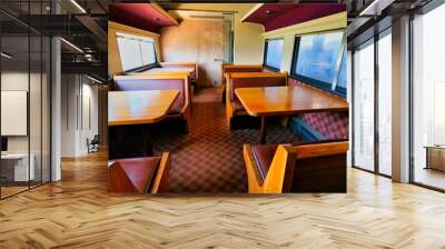 Wood Booths in Dining Car of an Old Train Wall mural