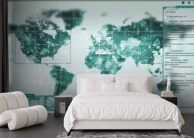 Animation of a world map with hackers targeting points on it Wall mural