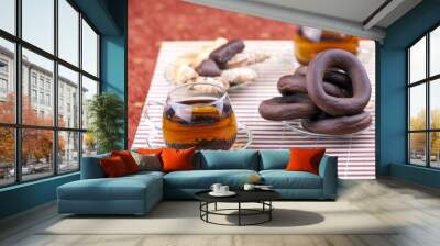 two cups of tea with two plates with cookies Wall mural