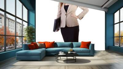 Walking secretary with a folder in hands isolated on white backg Wall mural