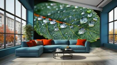 water drops on leaf Wall mural