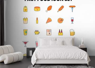 Fast Food Icon set for website, symbol, UI Wall mural