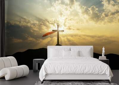 Holy Cross with red silk scarf Wall mural