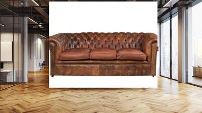 Brown leather chesterfield sofa couch original Wall mural