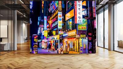 Neon lights in the night of the city of Seoul in South Korea Wall mural