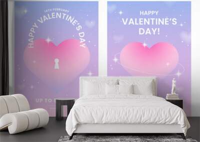 Happy Valentine's Day greeting card set. Gradient, Typography poster, 3D, y2k aesthetic. Social media template. Digital marketing, Sale, Fashion advertising. Banner, Flyer. Trendy vector illustration. Wall mural