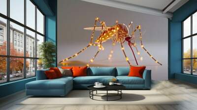 Illuminated Zika Virus Representation on White Background Wall mural