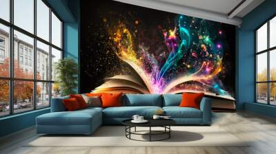 magic knowledge book with music.  Open book colorful Wall mural