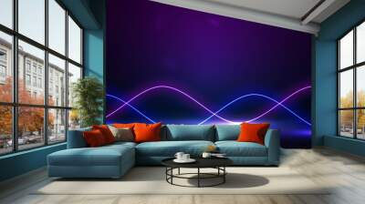 Purple empty scene with neon wave line lasers Wall mural