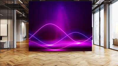 Violet empty scene with neon pink and blue wave line lasers Wall mural