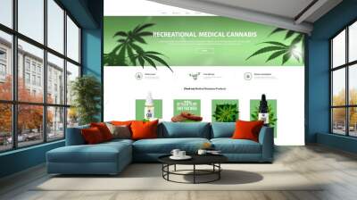 White and green website design template and interface elements, cannabis store Wall mural