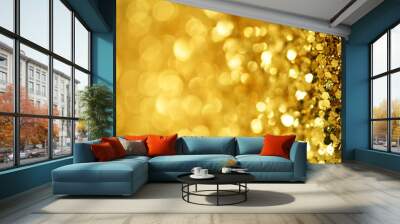 Gold defocused glitter.  Bokeh light of gold glitters background.  Wall mural