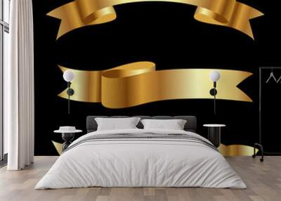 Golden ribbons banner set. Wall mural