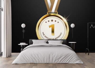 Realistic golden medal label of Success winner. Wall mural