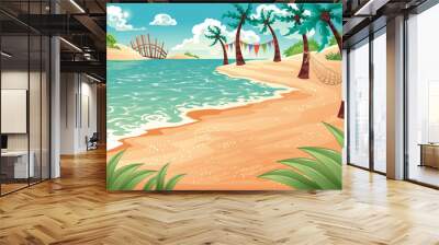 cartoon seascape. vector illustration. summer scene. Wall mural