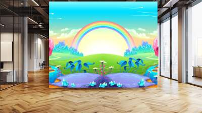 Landscape of dreams with rainbow Wall mural