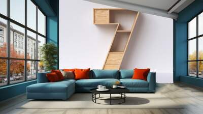 Wood number “7” in the furniture shape ideal for an eco style interior design concept. 3d rendering. Wall mural