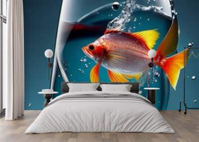 goldfish in water making splash.  Wall mural