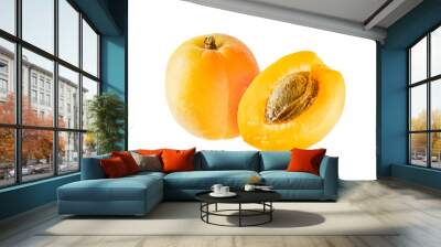 Apricot fruits and half Isolated on white background. Wall mural