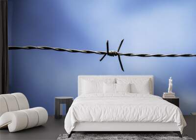 barbed wire against a gloomy sky Wall mural