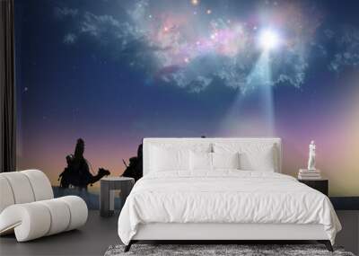 Christian Christmas scene with the three wise men and shining star, 3d render  Wall mural