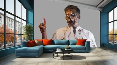 closeup scary zombie on grey background Wall mural