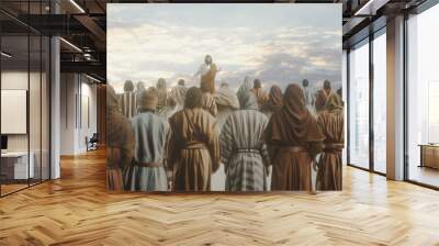 Jesus Christ and Twelve Apostles in Domus Galilaeae Sermon on the Mount 3D render Wall mural