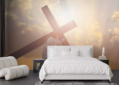 Jesus Christ carrying the cross, of easter symbol, render 3d Wall mural