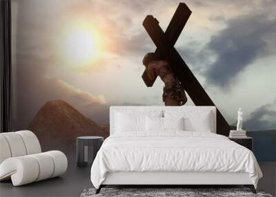 Jesus Christ carrying the cross render 3d  Wall mural