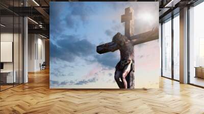 Jesus Christ on the cross, 3d render Wall mural