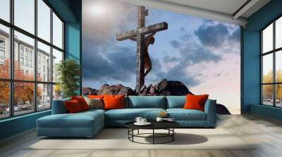 Jesus Christ on the cross, 3d render Wall mural