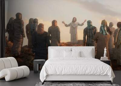 Jesus Christ preaches the Sermon on the Mount and the Twelve Apostles 3d render Wall mural