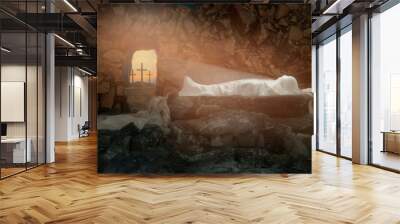 the tomb of Jesus Christ, the shroud, during Easter, 3d render Wall mural