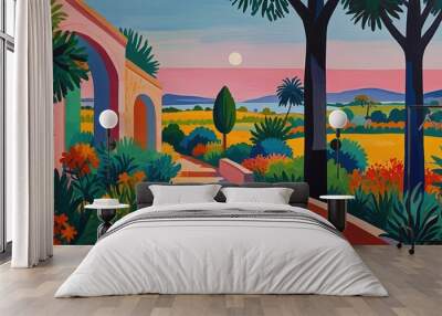 A beautifully painting  of Landscape with bright, soft pastel, and abstract colors Wall mural