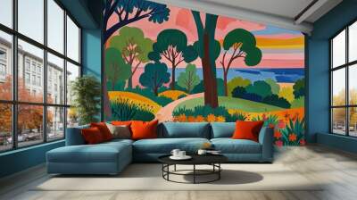 A beautifully painting  of Landscape with bright, soft pastel, and abstract colors Wall mural