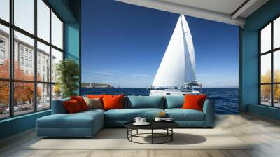 Boat in sailing regatta. Luxury yachts. Wall mural