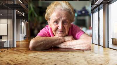 Closeup portrait of happy elderly woman. Wall mural