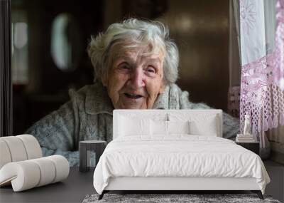 Portrait of cheerful elderly woman. Wall mural