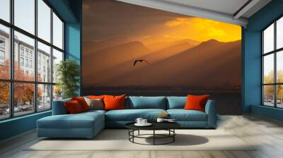 At sunset with mountains on background Wall mural