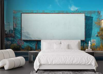 Blank billboard in urban graffiti-covered area Wall mural