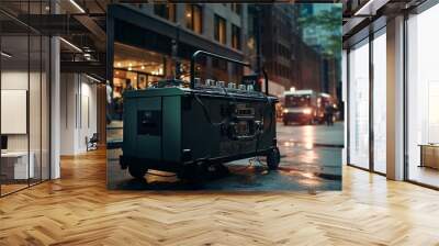 Modern backup generator on a city street with cables attached Wall mural