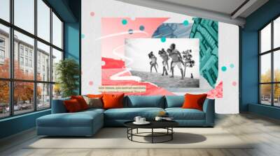 3d retro abstract creative template collage of shouting man casino mountain drive car keep secret panorama billboard comics zine minimal Wall mural