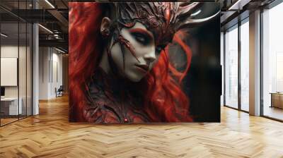 AI generated portrait of humanized female demon fantasy style on dark background Wall mural